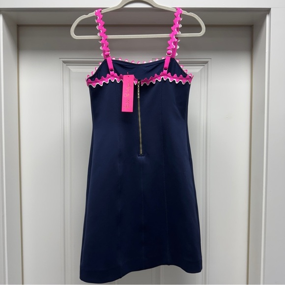 LILLY PULITZER SHELLBEE True Navy Blue Pink Ric Rac Scuba Lined Dress - Picture 10 of 16